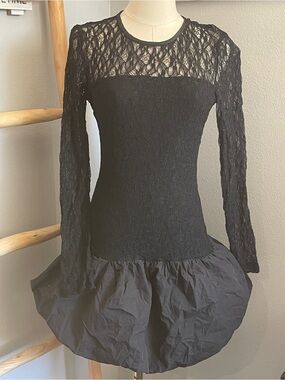 Cupshe Black Lace Long-Sleeve bubble skirt Dress